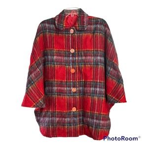 Vintage Jenners Ben Nevis wool Mohair poncho jacket One size plaid red